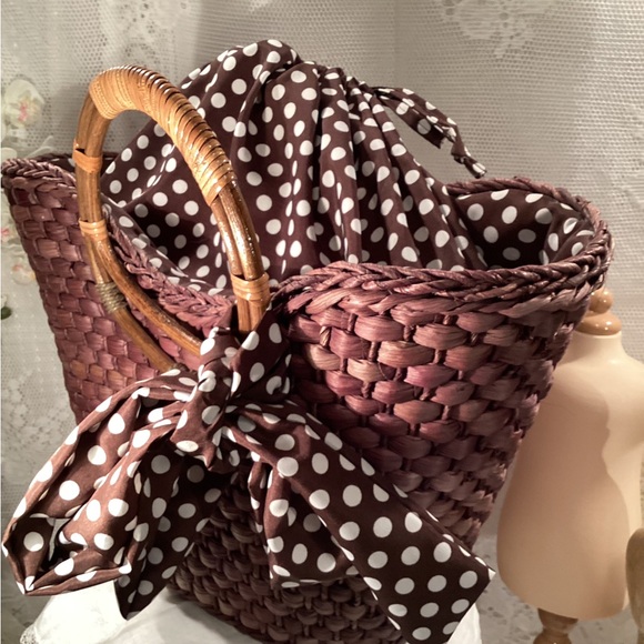 Straw Studios Woven Beach Tote Scalloped Top Sand Cover, Lined,Rattan Handle Lg - Picture 8 of 16